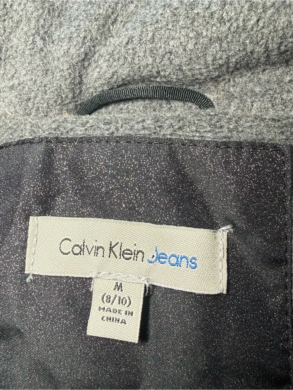 Calvin Klein Jeans Girls Size M 8/10 Black Shimmer Hooded Long Puffer Coat